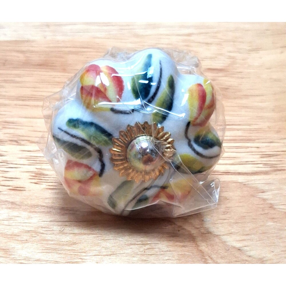 12 NEW Metal Magic LLC Ceramic Drawer Pull Knob Floral Yellow Green Red Cottage